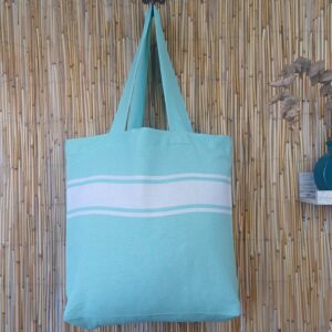 Bolsa de tela 100% algodón Verde agua con una franja blanca horizontal